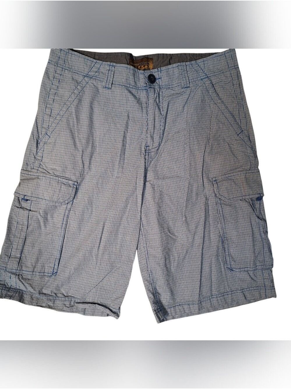 Men's Light Blue Check Cargo Shorts Pronto Uomo Blue 34